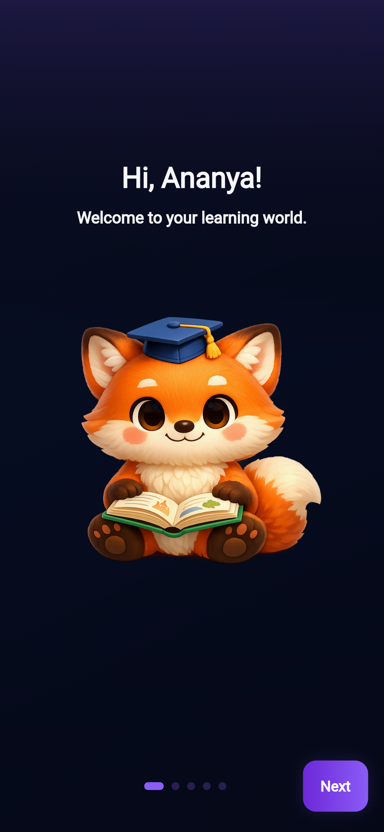Jhamly student app welcome screen for Ananya in the Greenwood demo